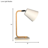 Modern Metal Conical Reading Book Light - White Table Lamp With Slim Wood Arm