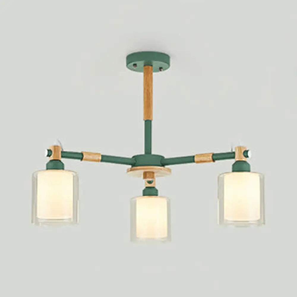Modern Metal Cylinder Pendant Light Fixture With 3 Lights - Living Room Lighting Green