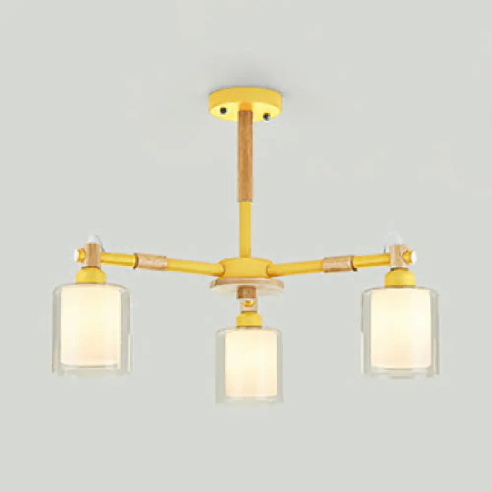 Modern Metal Cylinder Pendant Light Fixture With 3 Lights - Living Room Lighting Yellow