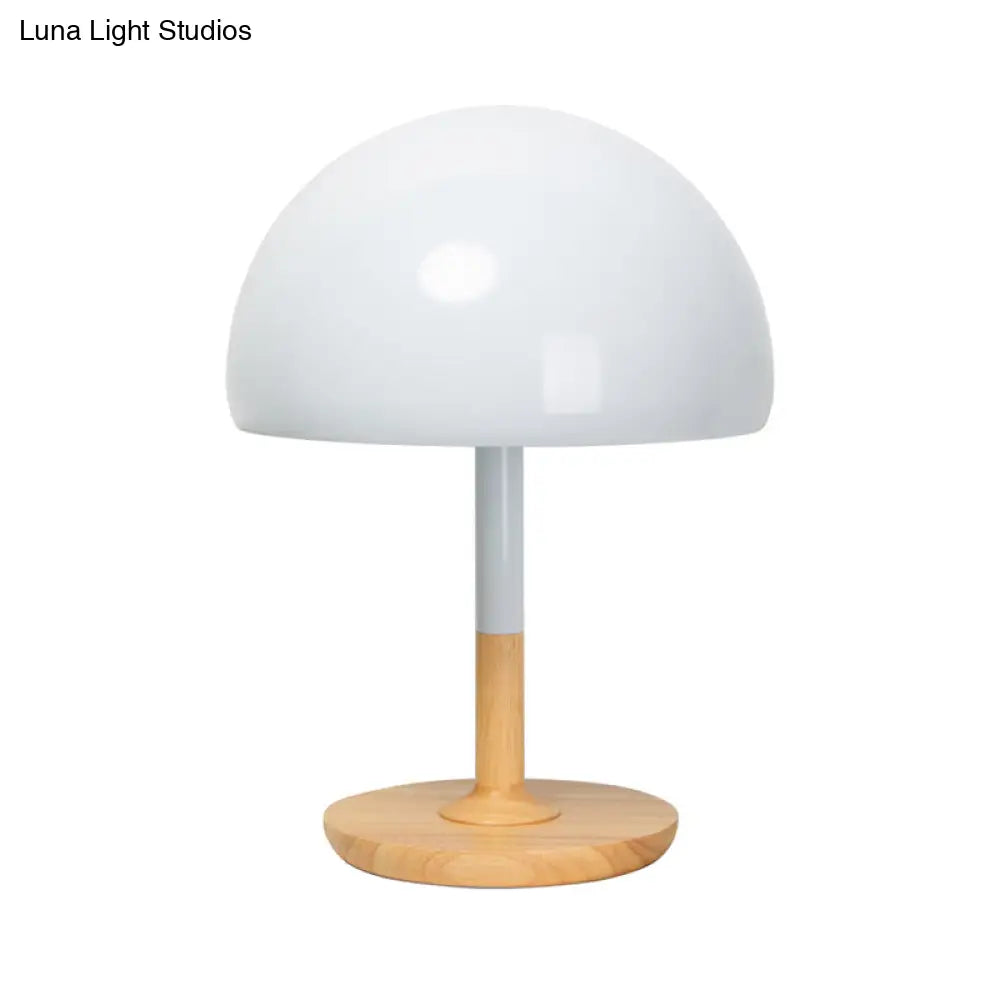 Modern Metal Desk Lamp With 1 Head White Table Light - Circular Beige Wood Base