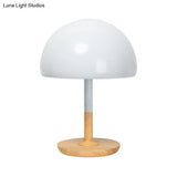 Modern Metal Desk Lamp With 1 Head White Table Light - Circular Beige Wood Base