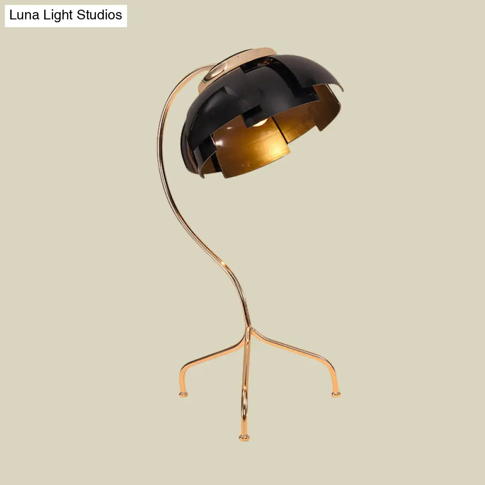 Modern Metal Desk Lamp With Tripod Base - Dome Design 1 Bulb Black Finish