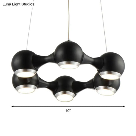 Modern Metal Dome Shade Hanging Light In Black/Chrome With Led Chandelier For Dining Room
