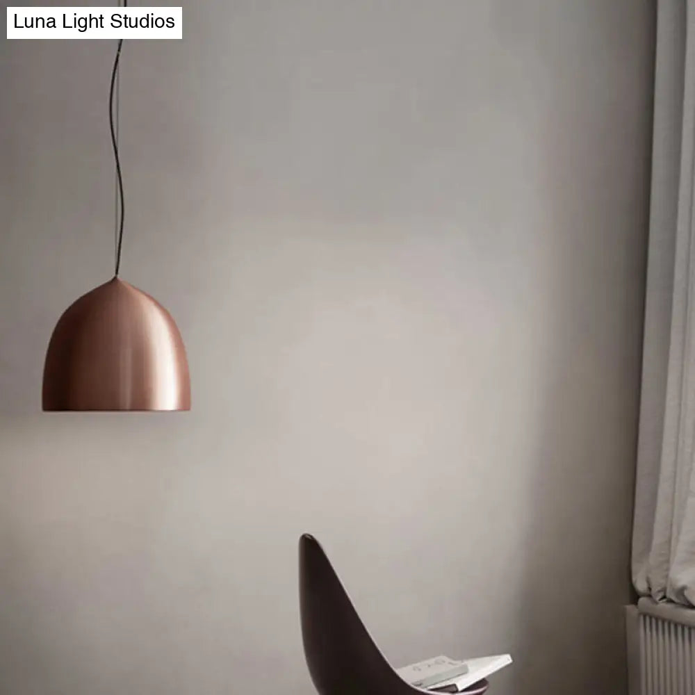 Modern Metal Domed Pendant Light - 1-Light Black/Copper Suspension For Dining Room