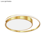 Modern Metal Drum Led Ceiling Fixture Gold Flush Light With Ring Design - Ideal For Bedroom