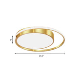 Modern Metal Drum Led Ceiling Fixture Gold Flush Light With Ring Design - Ideal For Bedroom