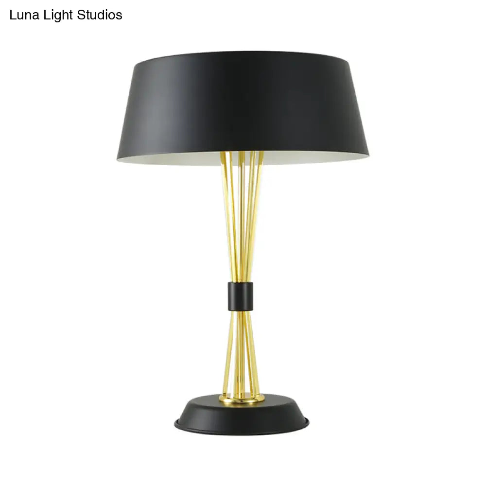 Modern Metal Drum Nightstand Lamp With 3 Black Task Lighting Heads For Living Room
