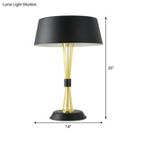 Modern Metal Drum Nightstand Lamp With 3 Black Task Lighting Heads For Living Room