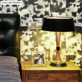 Modern Metal Drum Nightstand Lamp With 3 Black Task Lighting Heads For Living Room