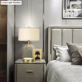 Modern Metal Drum Nightstand Light With White Fabric Shade - Perfect For Living Room