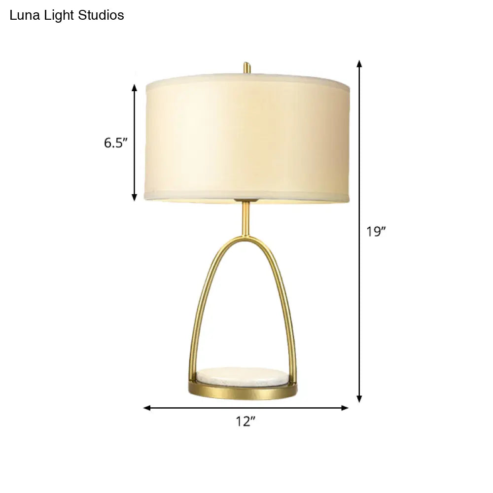 Modern Metal Drum Nightstand Light With White Fabric Shade - Perfect For Living Room
