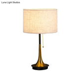 Modern Metal Drum Table Lamp: 1-Head Black/Grey Nightstand Lighting With Pull Chain