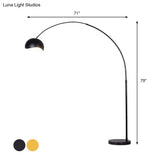 Modern Metal Fishing Rod Floor Lamp With Dome Shade (Black/Yellow)