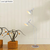 Modern Metal Flared Floor Reading Lamp With 2-Head White Stand Up Light For Bedroom