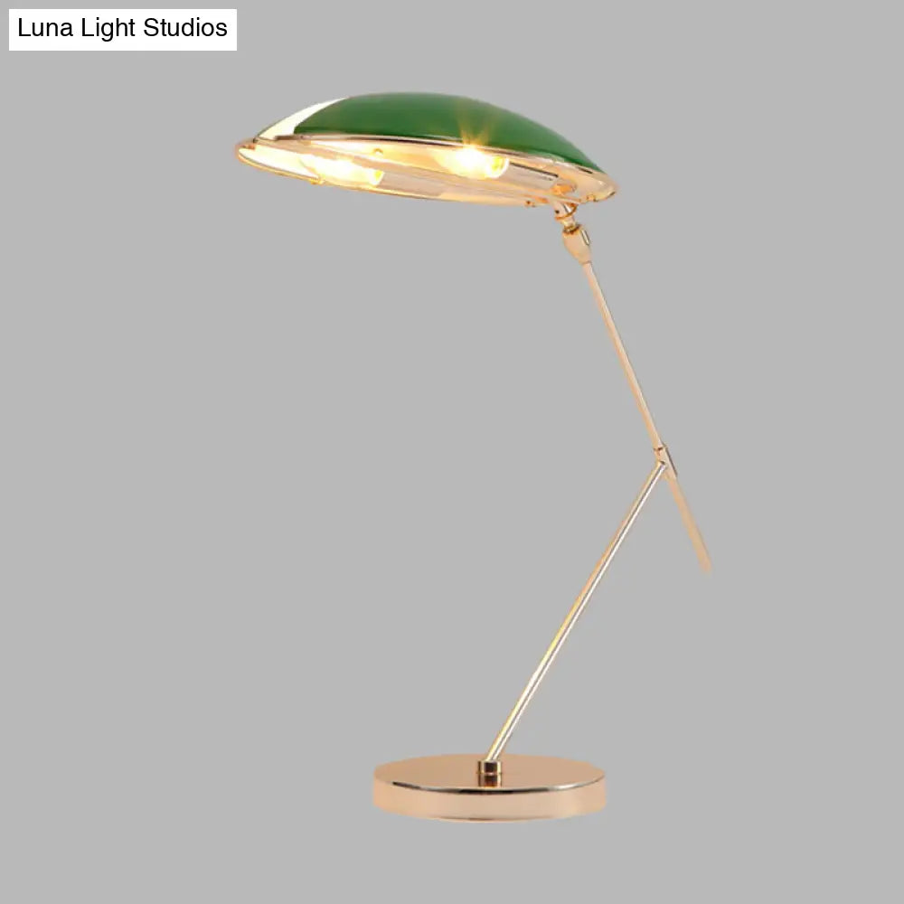 Modern Metal Flat Dome Reading Book Light - Green Table Lamp With Dual Bulbs And Plug Cord