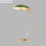 Modern Metal Flat Dome Reading Book Light - Green Table Lamp With Dual Bulbs And Plug Cord
