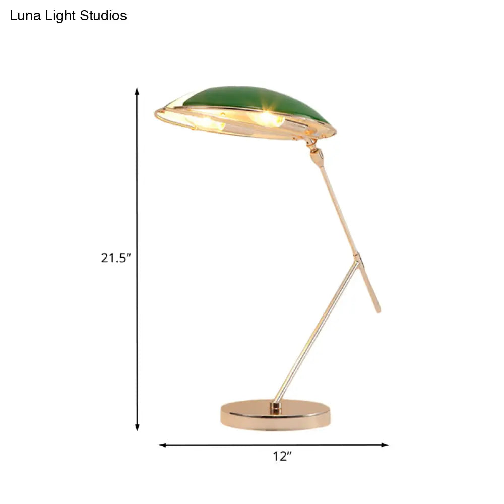 Modern Metal Flat Dome Reading Book Light - Green Table Lamp With Dual Bulbs And Plug Cord