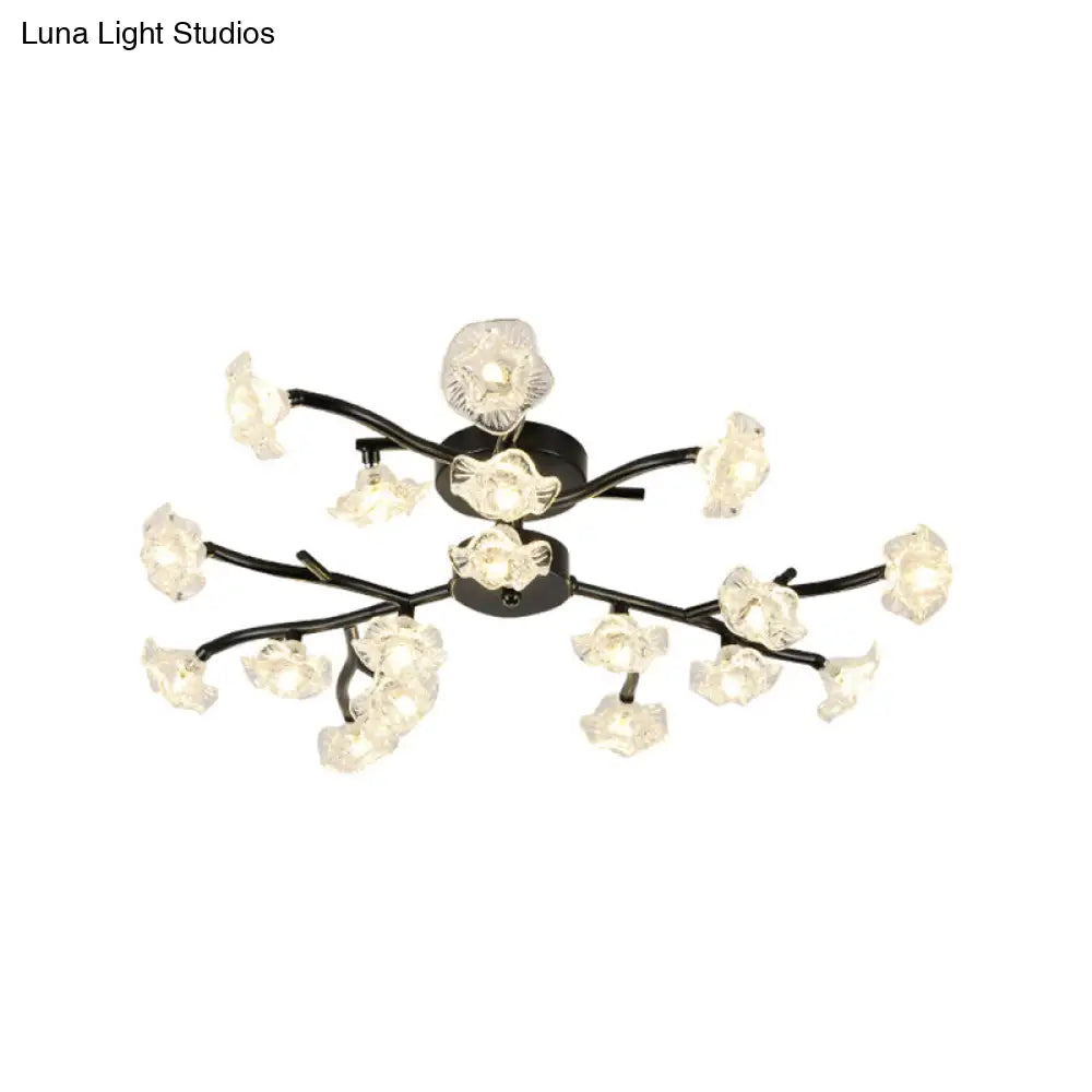 Modern Metal Flower Semi Flush Mount Ceiling Light In Black For Living Room