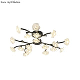 Modern Metal Flower Semi Flush Mount Ceiling Light In Black For Living Room