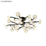 Modern Metal Flower Semi Flush Mount Ceiling Light In Black For Living Room