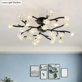 Modern Metal Flower Semi Flush Mount Ceiling Light In Black For Living Room