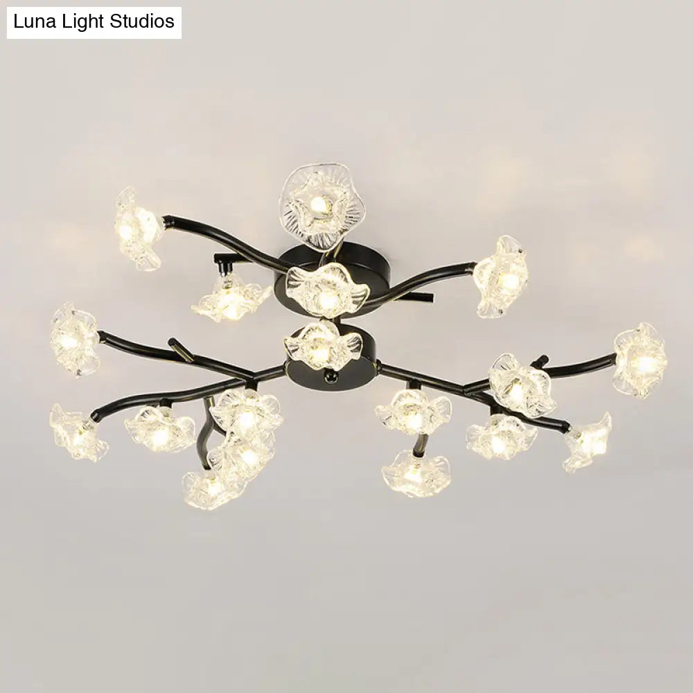 Modern Metal Flower Semi Flush Mount Ceiling Light In Black For Living Room