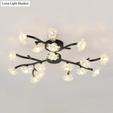 Modern Metal Flower Semi Flush Mount Ceiling Light In Black For Living Room