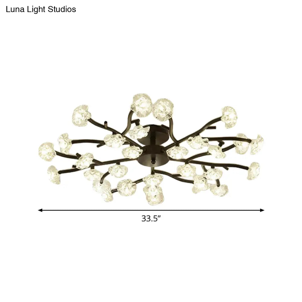 Modern Metal Flower Semi Flush Mount Ceiling Light In Black For Living Room