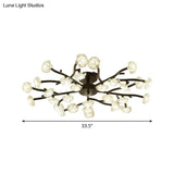 Modern Metal Flower Semi Flush Mount Ceiling Light In Black For Living Room