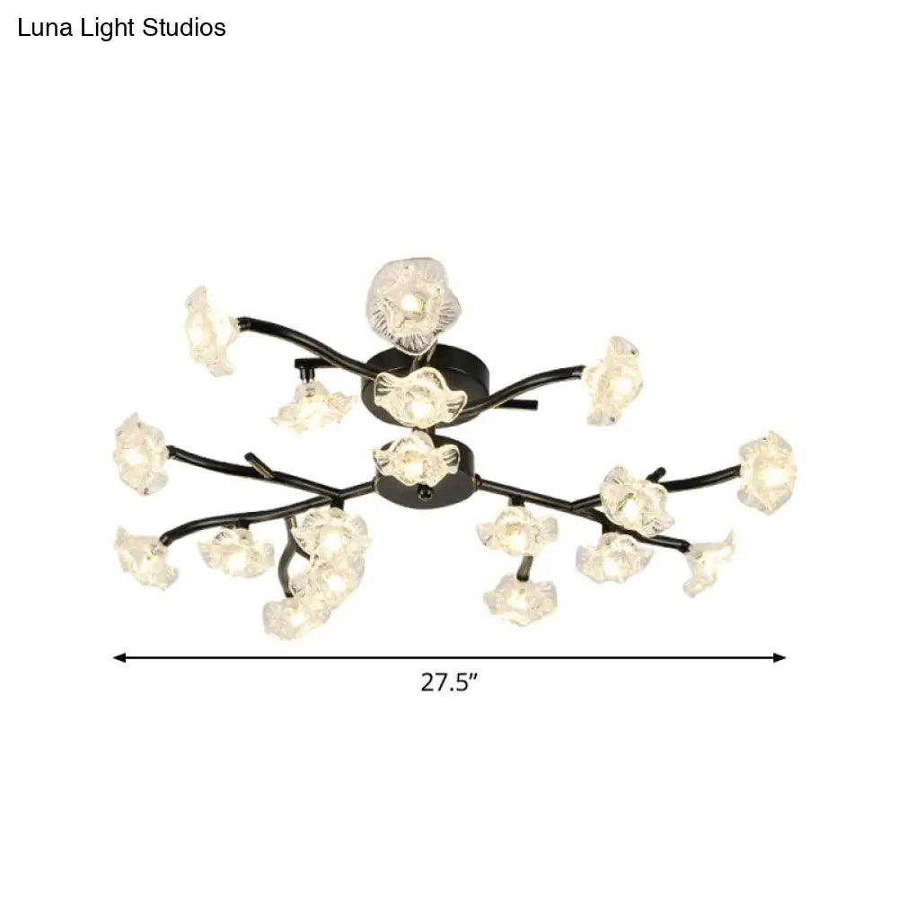 Modern Metal Flower Semi Flush Mount Ceiling Light In Black For Living Room
