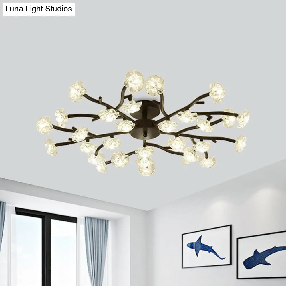 Modern Metal Flower Semi Flush Mount Ceiling Light In Black For Living Room