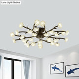 Modern Metal Flower Semi Flush Mount Ceiling Light In Black For Living Room