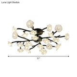 Modern Metal Flower Semi Flush Mount Ceiling Light In Black For Living Room
