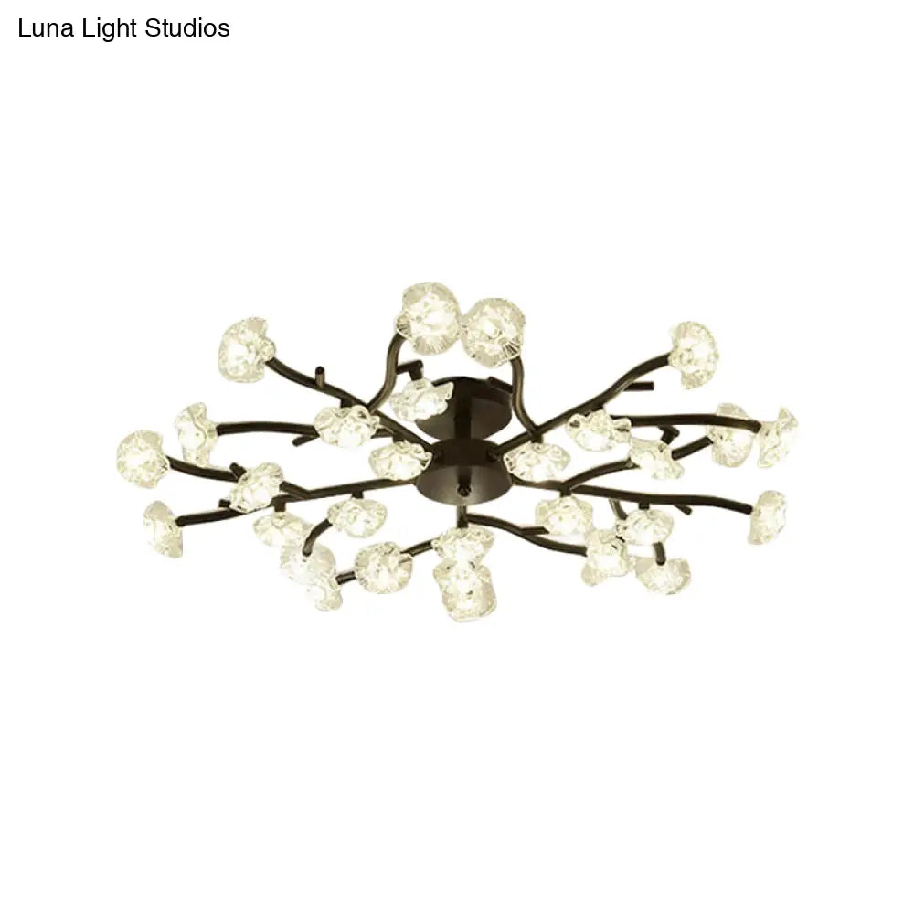 Modern Metal Flower Semi Flush Mount Ceiling Light In Black For Living Room