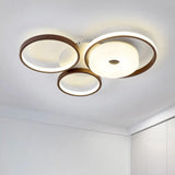 Modern Metal Flush Ceiling Light - 3 Rings Led Brown Warm/White (19.5’/25.5’ Width) / 19.5’ Warm