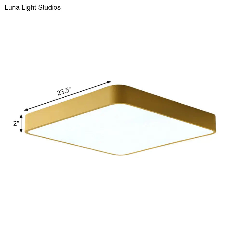 Modern Metal Flush Mount Ceiling Lamp - 16’/19.5’/23.5’ Wide Square Led Yellow/Green White/Warm