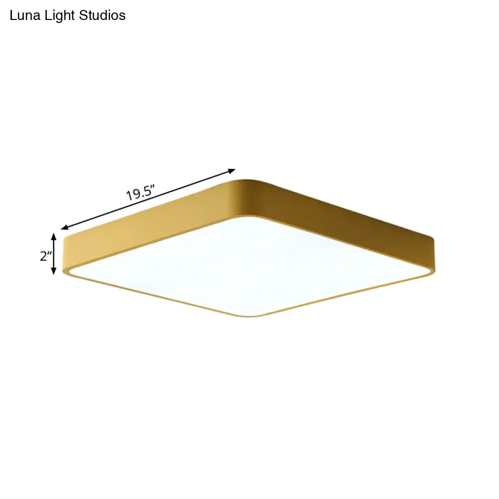 Modern Metal Flush Mount Ceiling Lamp - 16’/19.5’/23.5’ Wide Square Led Yellow/Green White/Warm