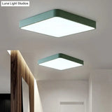 Modern Metal Flush Mount Ceiling Lamp - 16’/19.5’/23.5’ Wide Square Led Yellow/Green White/Warm