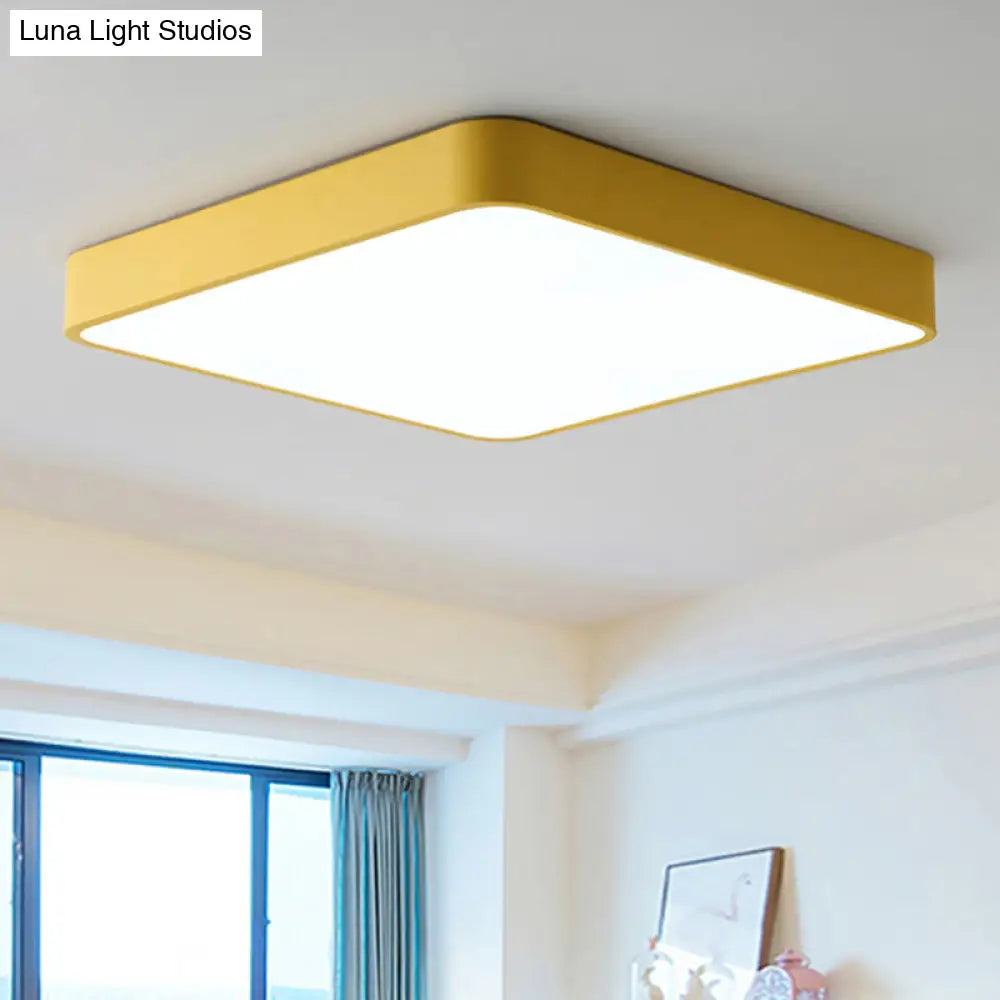 Modern Metal Flush Mount Ceiling Lamp - 16’/19.5’/23.5’ Wide Square Led Yellow/Green White/Warm