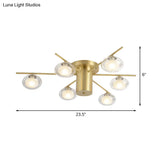 Modern Metal Flush Mount Ceiling Light With Oval Clear Glass Shade - 6 Head Brass Led