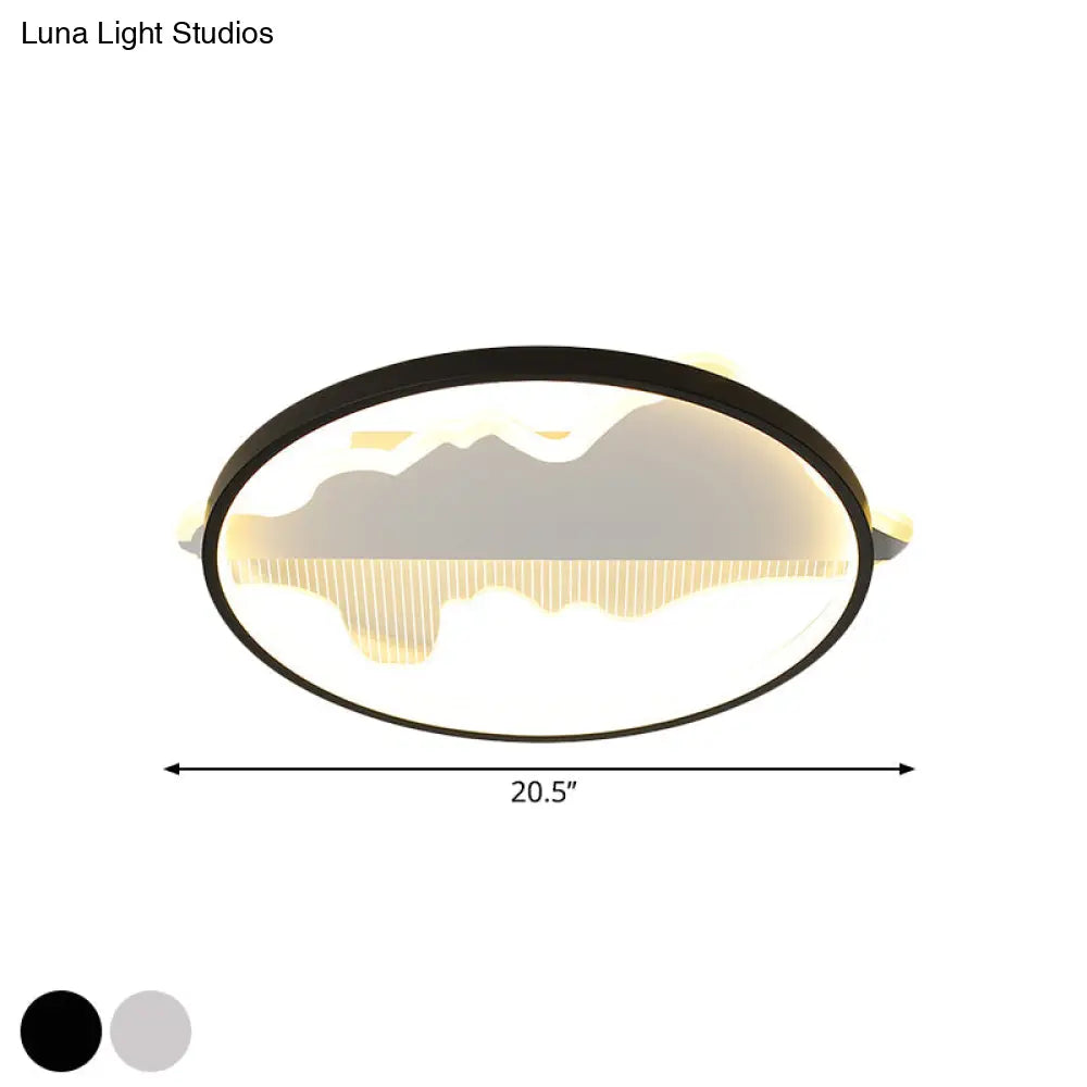 Modern Metal Flush Mount Led Ceiling Light In Black/White - Warm/White 16.5’/20.5’ Diameter