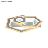 Modern Metal Geometric Flush Ceiling Light In Matte White With Led Warm/White Lighting