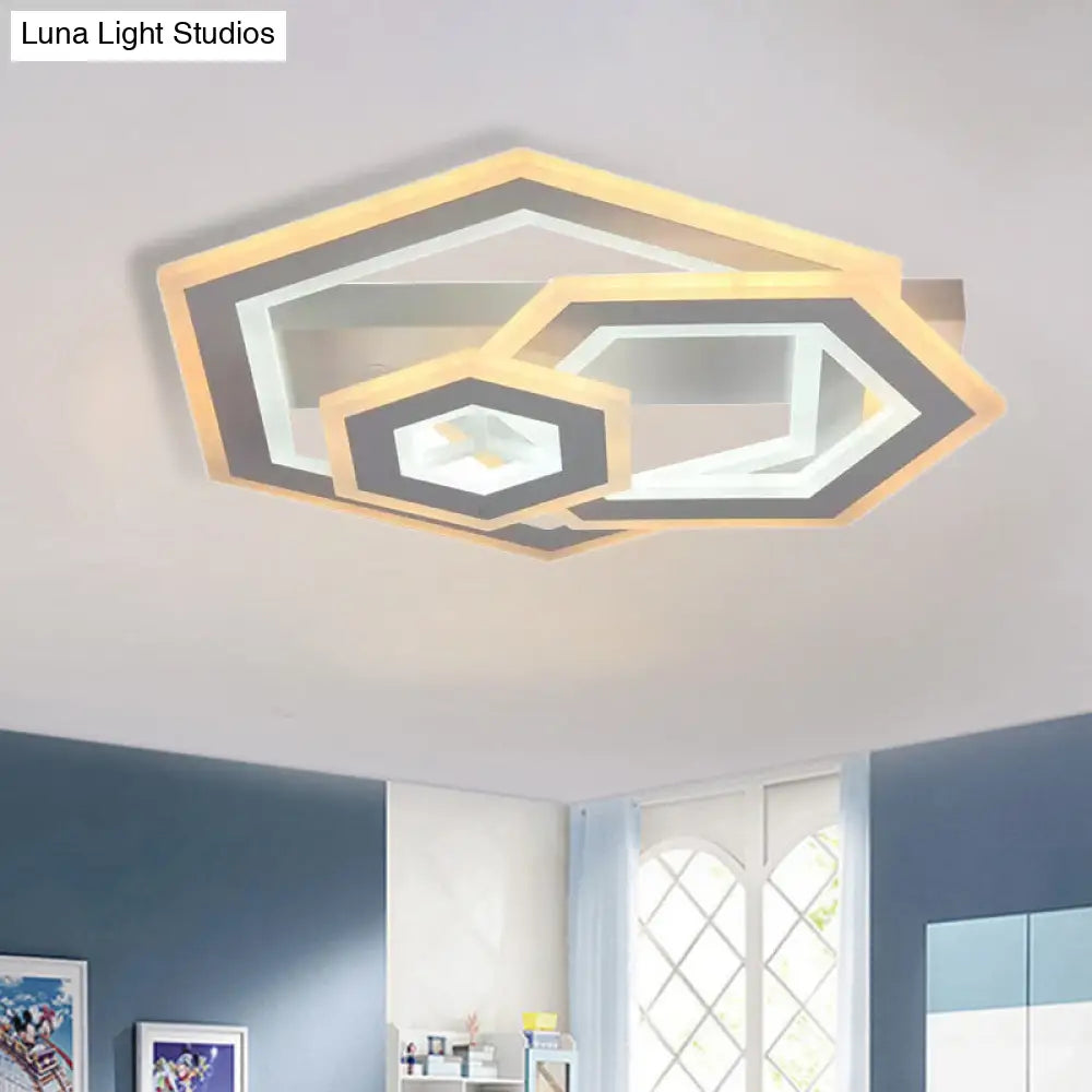 Modern Metal Geometric Flush Ceiling Light In Matte White With Led Warm/White Lighting