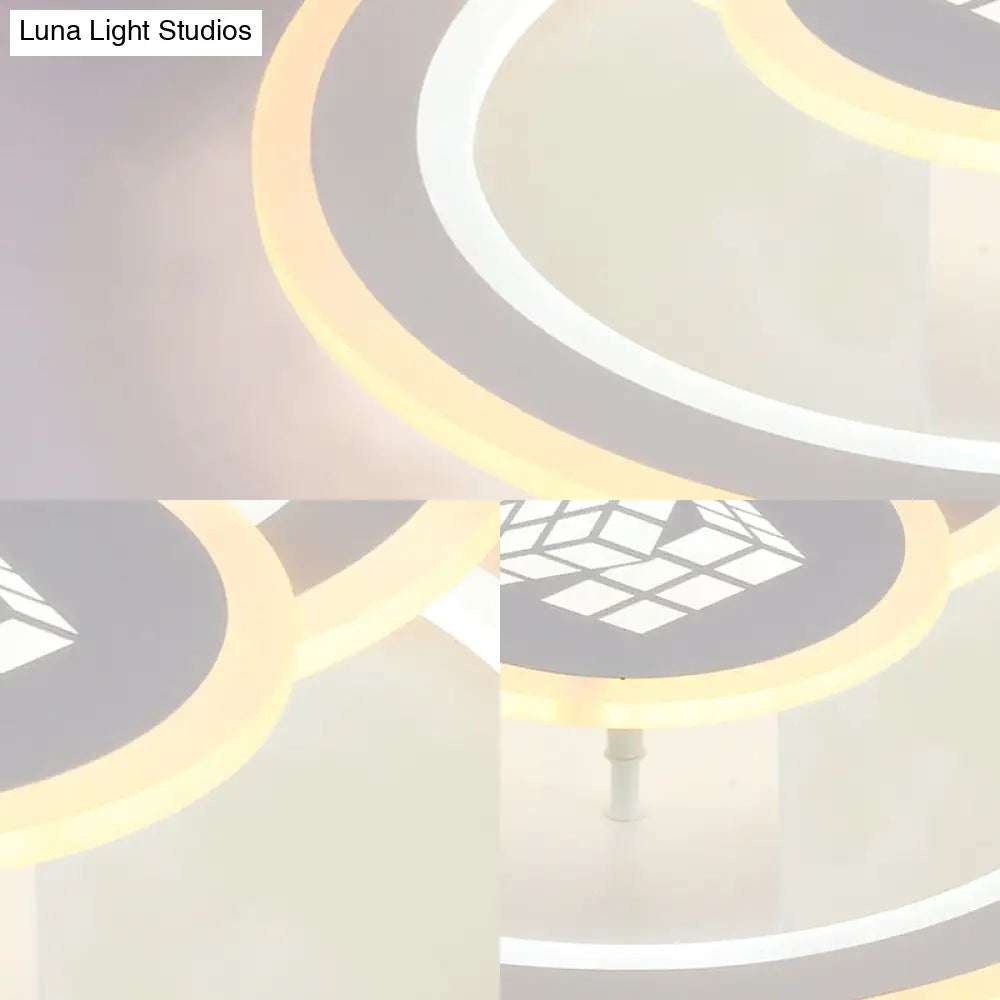 Modern Metal Geometric Flush Ceiling Light In Matte White With Led Warm/White Lighting