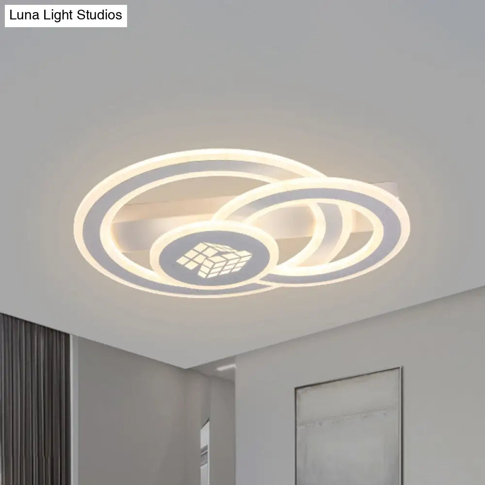 Modern Metal Geometric Flush Ceiling Light In Matte White With Led Warm/White Lighting