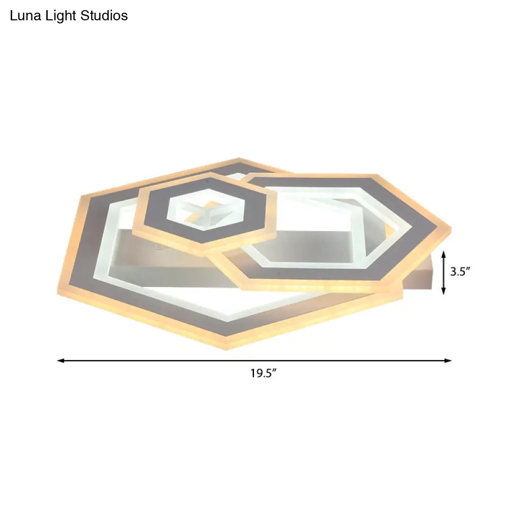 Modern Metal Geometric Flush Ceiling Light In Matte White With Led Warm/White Lighting