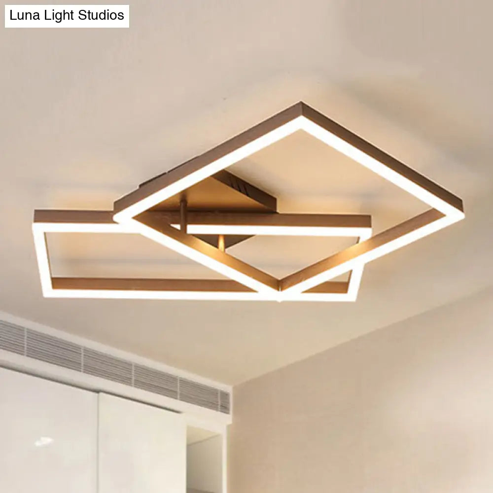 Modern Metal Geometric Semi Flush Light With Led 2/3/4 Lights In Brown White/Warm