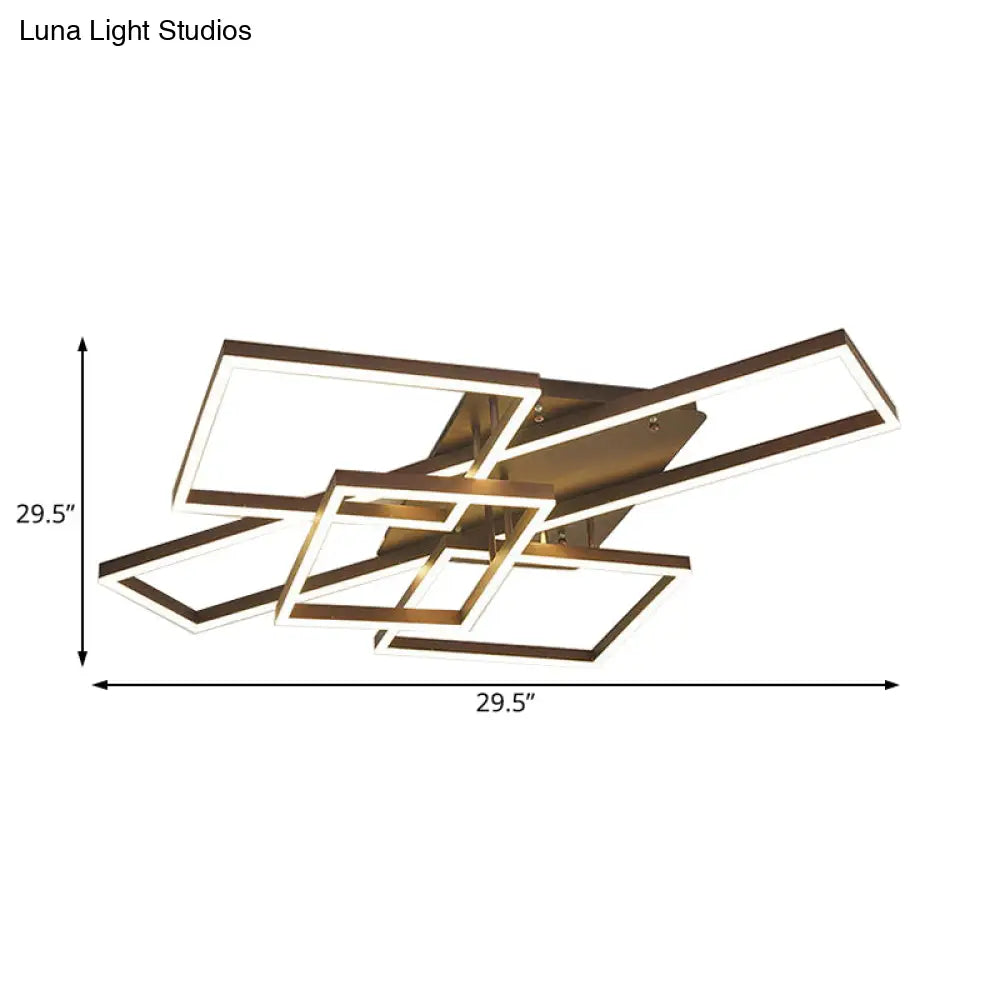 Modern Metal Geometric Semi Flush Light With Led 2/3/4 Lights In Brown White/Warm