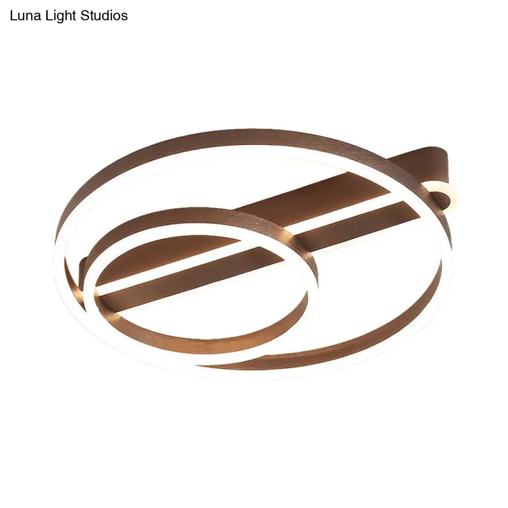 Modern Metal Gold/Coffee Flush Mount Light - 18’/21.5’ W 2 - Hoop Led Ceiling Lamp Parlor Warm/White