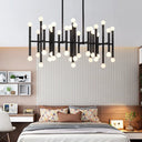 Modern Metal Island Light - Multi-Rod 42-Head Black/Chrome/Gold Up & Down Lighting Fixture Black